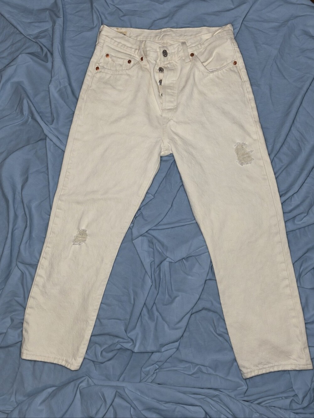 Levi’s Premium 501 Big E Cream Distressed Jeans W29 L26